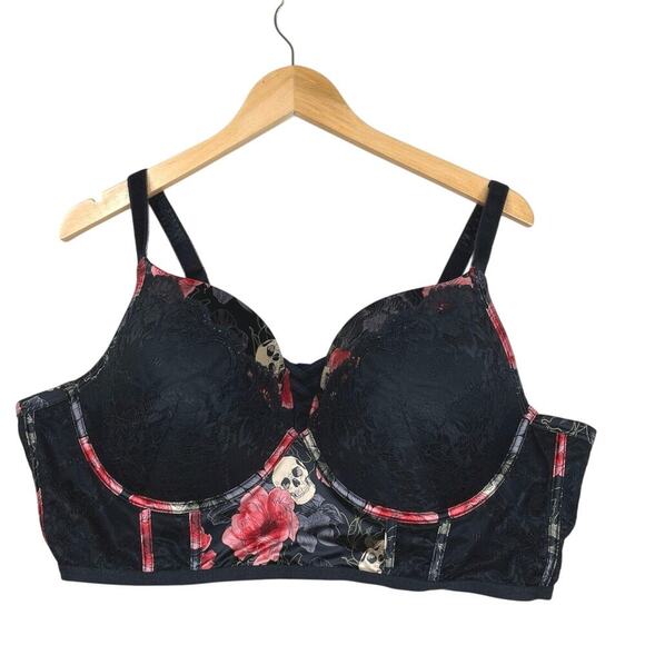 Torrid XO Plunge Corset Push Bra in Skull Floral Print women's Plus Size 48D - Picture 1 of 5